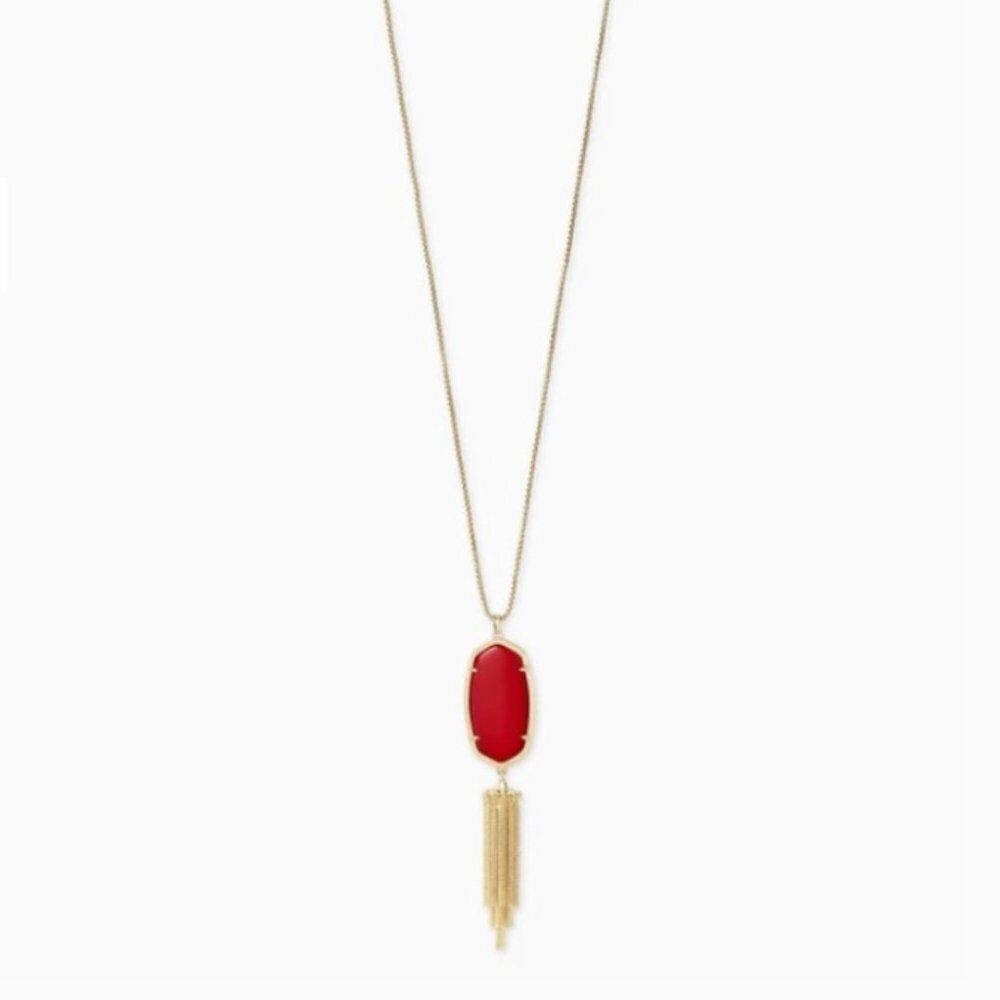 Kendra Scott Rayne Gold Long Pendant Tassel Necklace Red